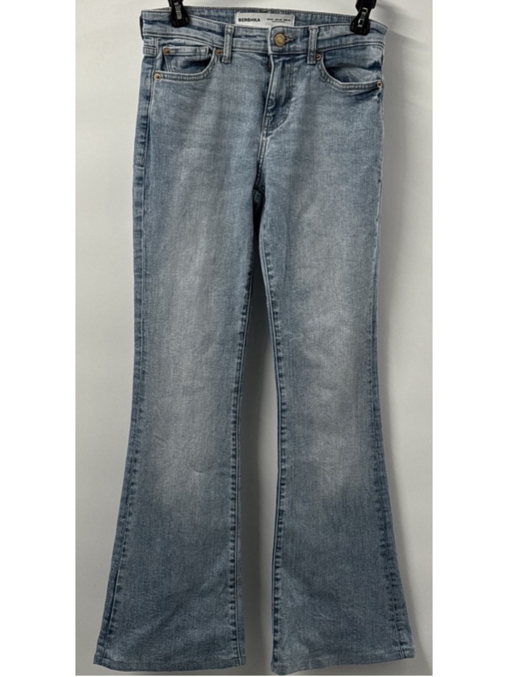 Bershka Flare Jeans Womens 00 Light Wash Low Rise Stretch Bell Bottom Y2K 70s